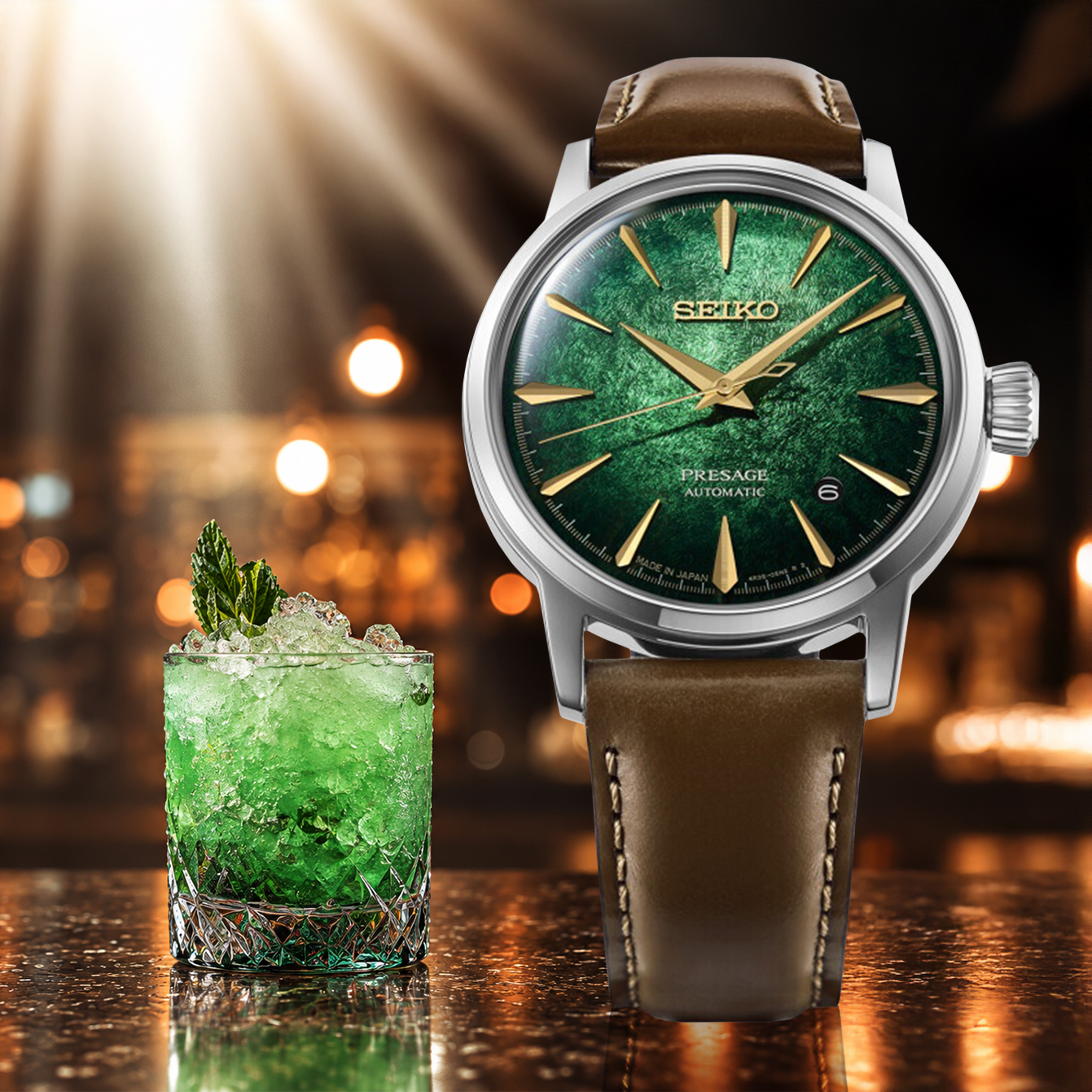 Zegarek garniturowy Seiko Presage Cocktail Time Crushed Ice HCB002J1 Green Mist