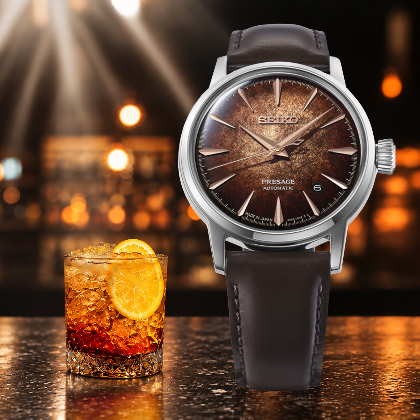 Zegarek garniturowy Seiko Presage Cocktail Time Crushed Ice HCB003J1 Whiskey Mist