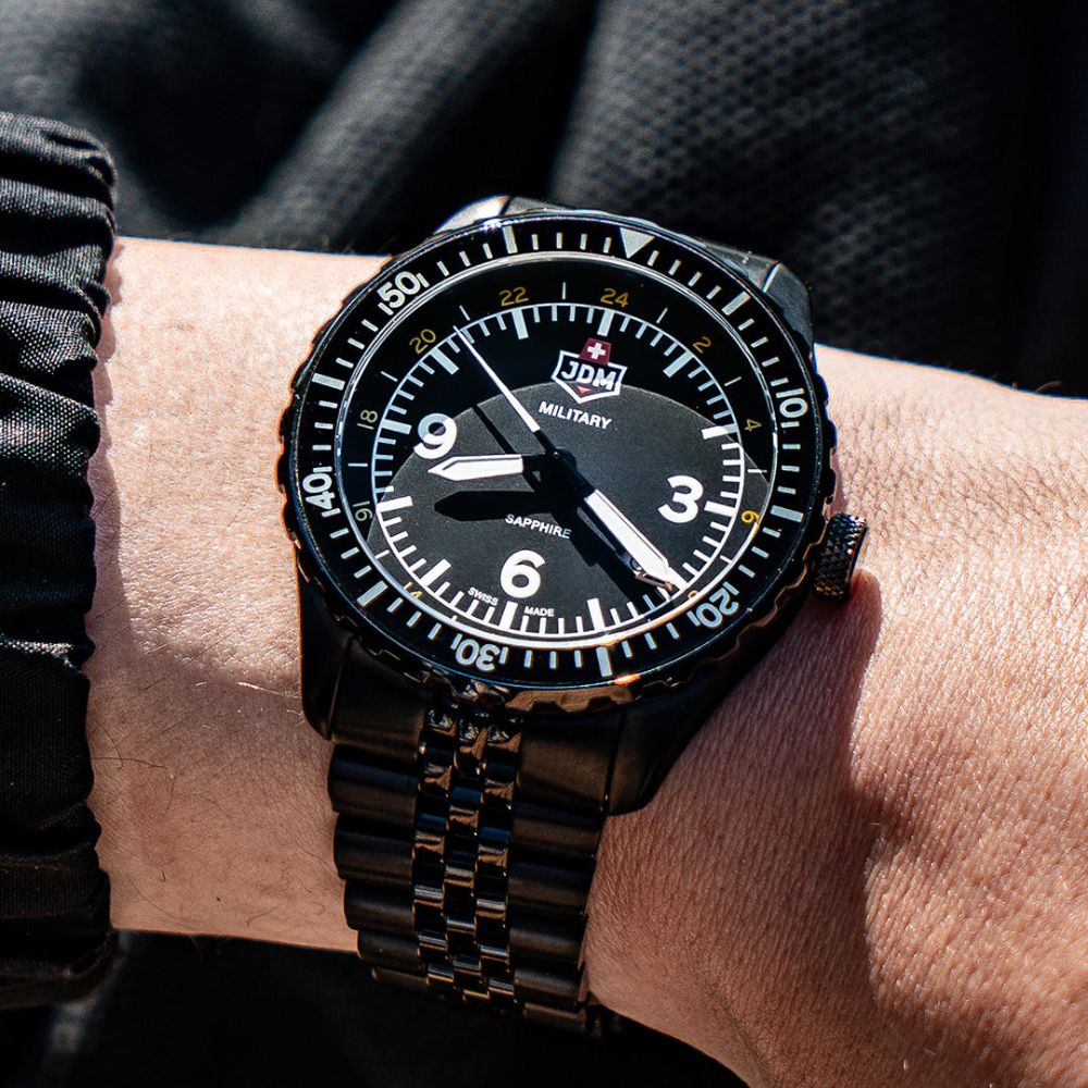 Czarny zegarek męski JDM Military w stylu lotniczym