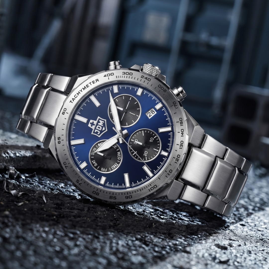 Zegarek JDM Military Chronograf na srebrnej bransolecie