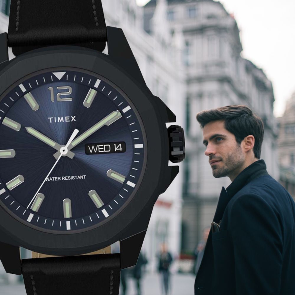Timex Essex Avenue zegarek męski na czarnym skórzanym pasku