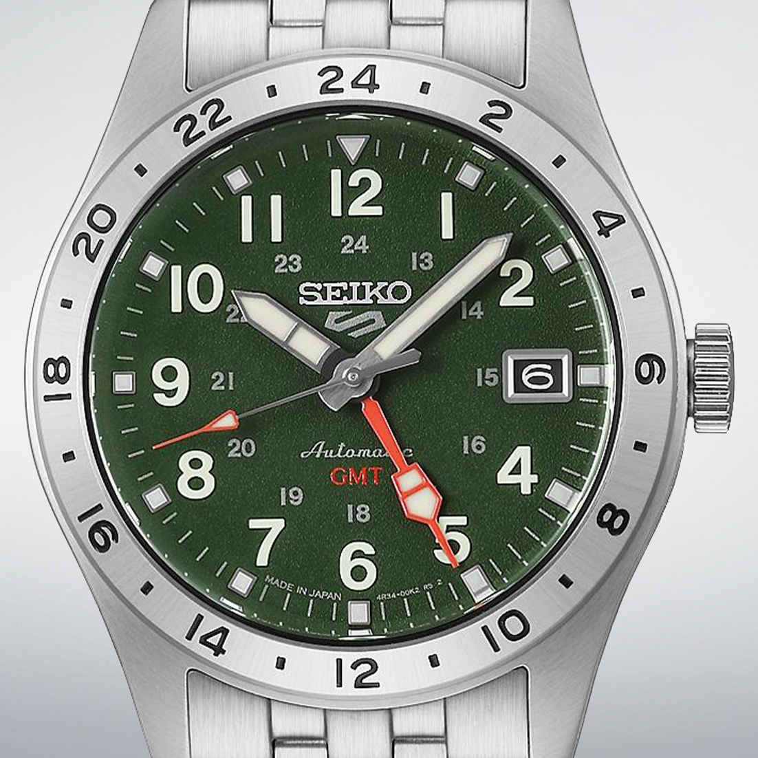 Zegarek Seiko 5 Sports Automatic Field GMT HDB001K1 z zieloną tarczą