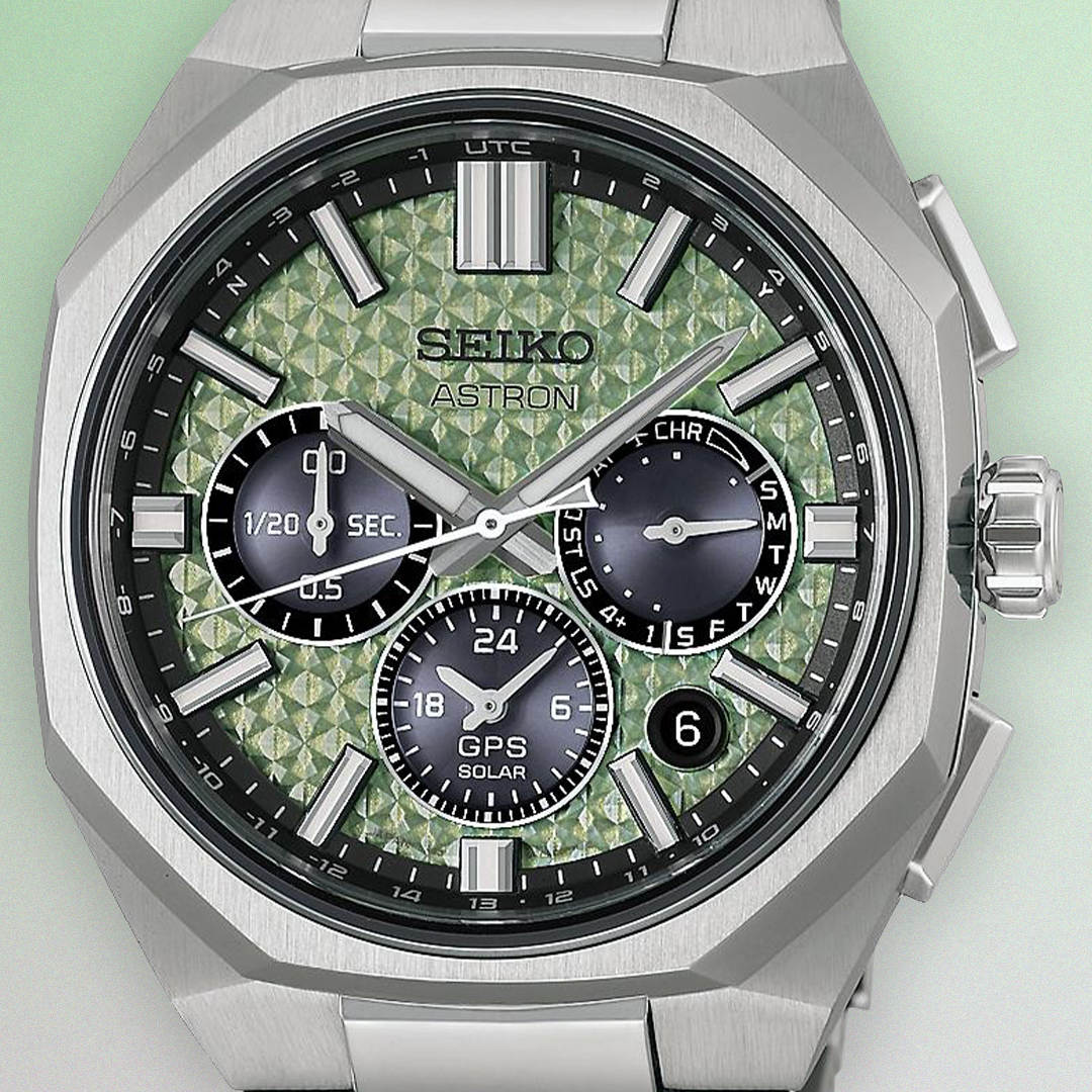 Zegarek Seiko Astron GPS Solar Dual-Time Chronograph HAB005J1 z zieloną tarczą