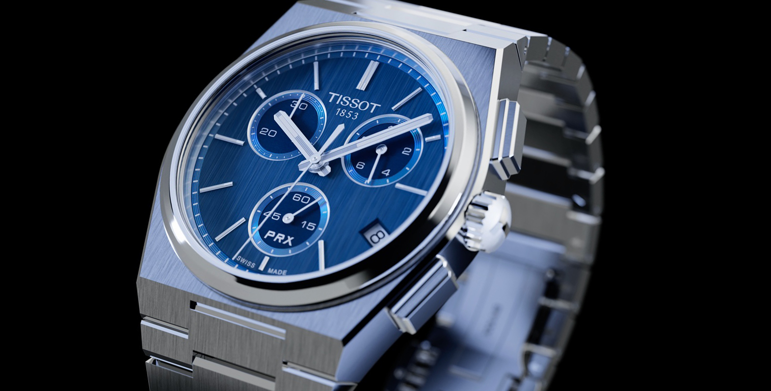 Zegarek Tissot PRX Quartz Chronograph z niebieską tarczą