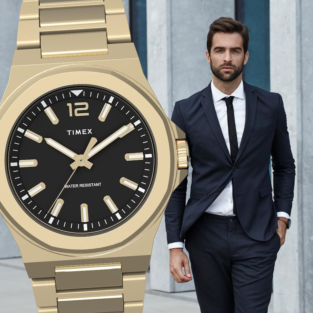 Timex Essex Avenue w złotym kolorze męski zegarek na bransolecie