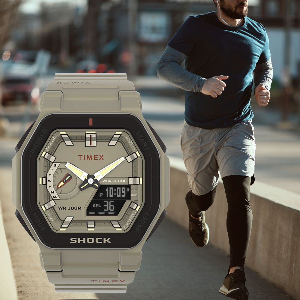Stoper i timer zegarek męski sportowy Timex Command Encounter w beżowym kolorze
