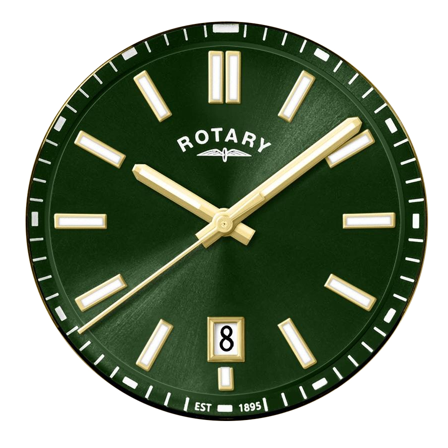 Zielona tarcza w złotej oprawie zegarka Rotary RGB05522/24