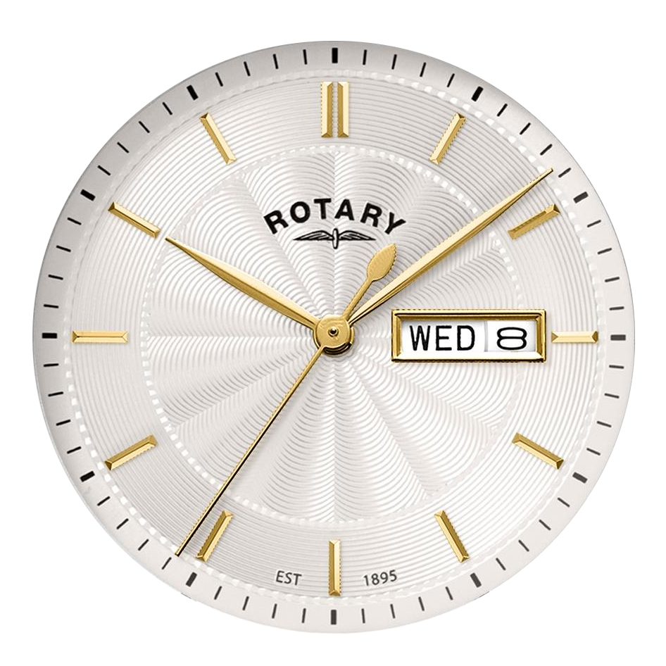 Złota koperta i biała tarcza zegarka Rotary Windsor GB05423/02