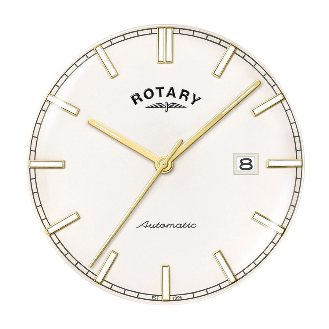 Złota koperta i kremowa tarcza zegarka Rotary Heritage Automatic RGS10004/31