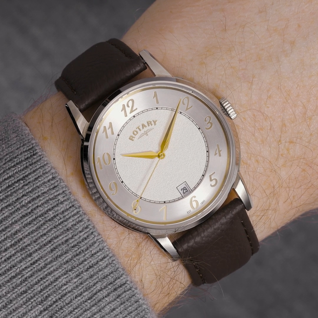 Złote cyfry zegarka Rotary Heritage RGS10083/70