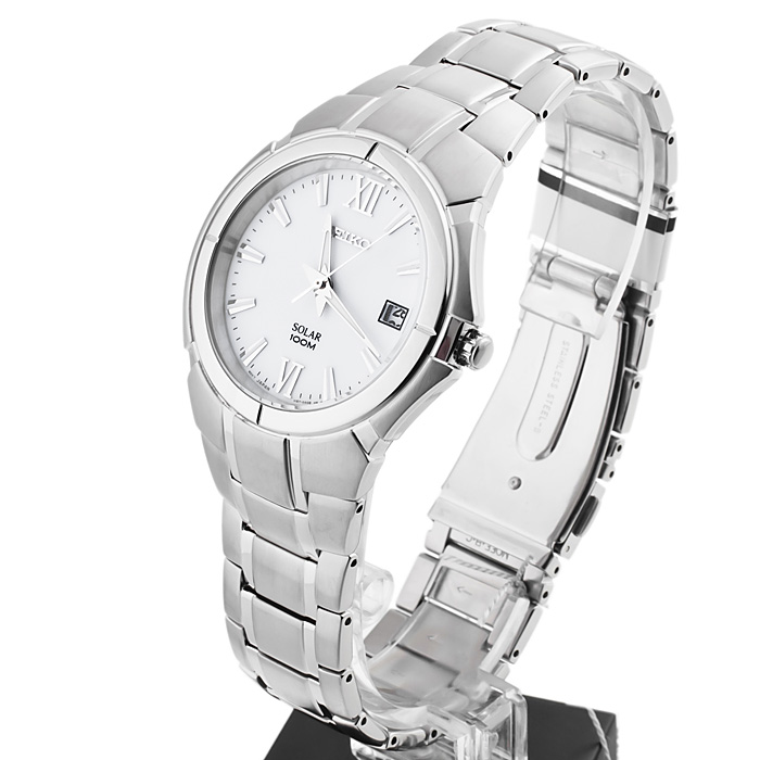 Seiko SNE085P1 Solar zegarek męski klasyczny mineralne utwardzane - miniatura 3