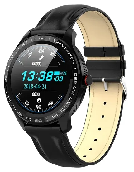 Garett 5903246286984 Męskie Smartwatch Garett Men 3S RT czarny skórzany - zdjęcie 1