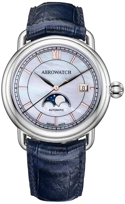 Aerowatch A-77983-AA02-BR-BLEU 1942 1942 MOON PHASES - zdjęcie 1
