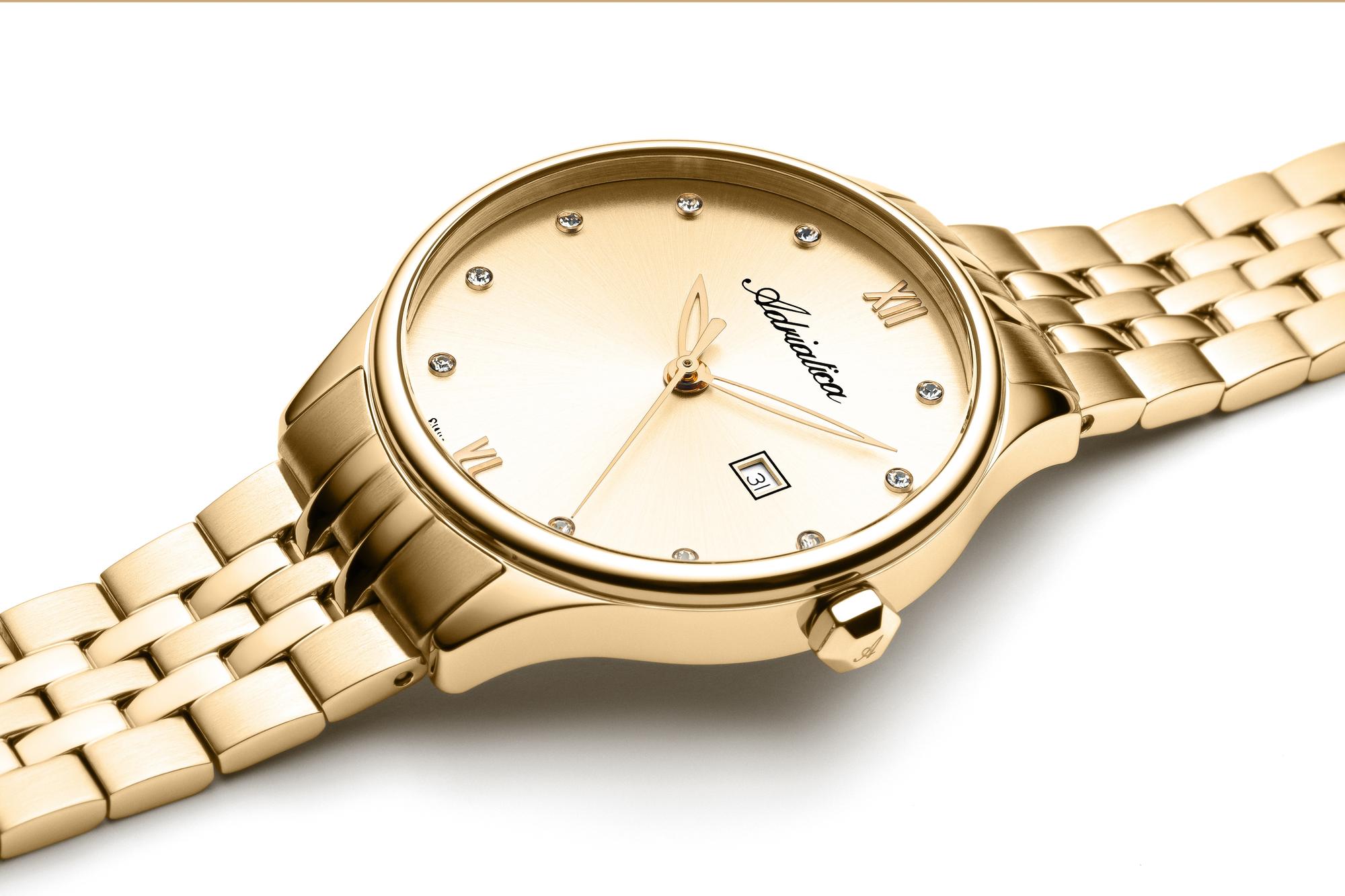 Adriatica A35471181Q Gold Stainless Steel 34mm Bransoleta klasyczny zegarek złoty - miniatura 2