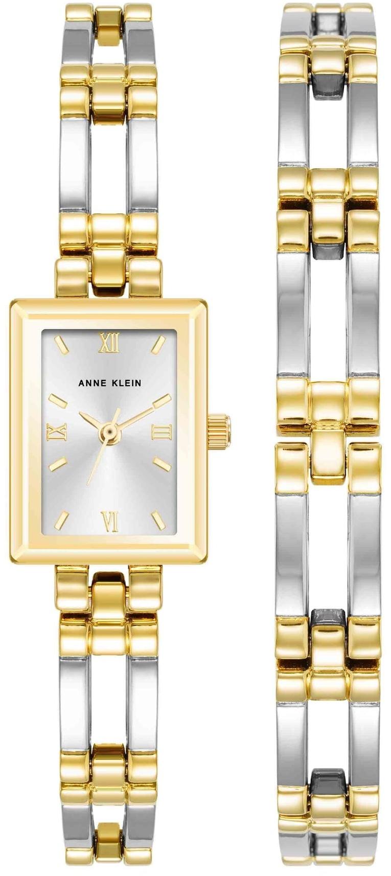 Anne Klein Iconic Rectangular Case Bangle Watch Set 10-4899GTST