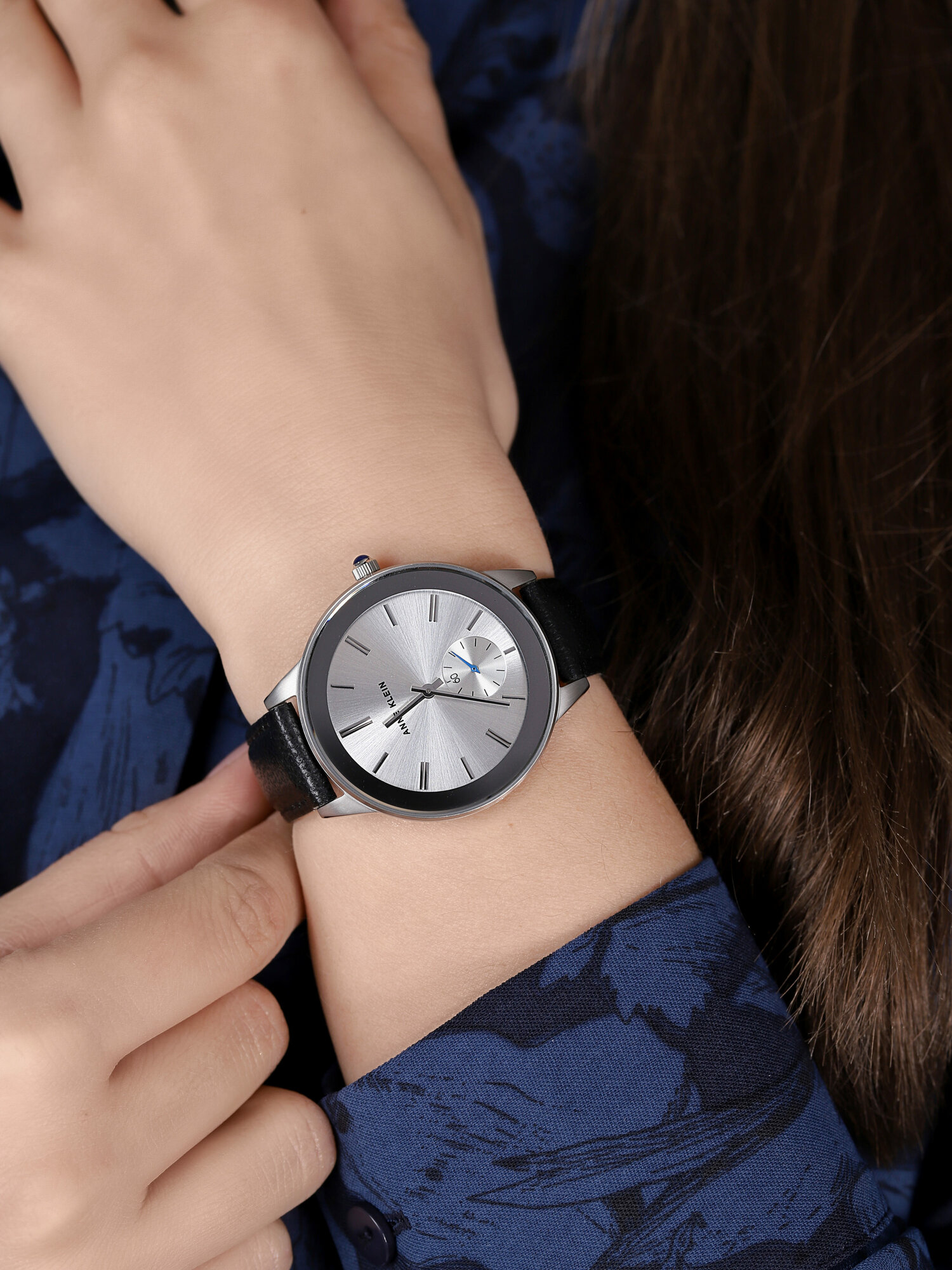 Anne Klein AK-2981SVBK zegarek srebrny klasyczny Pasek pasek - miniatura 3
