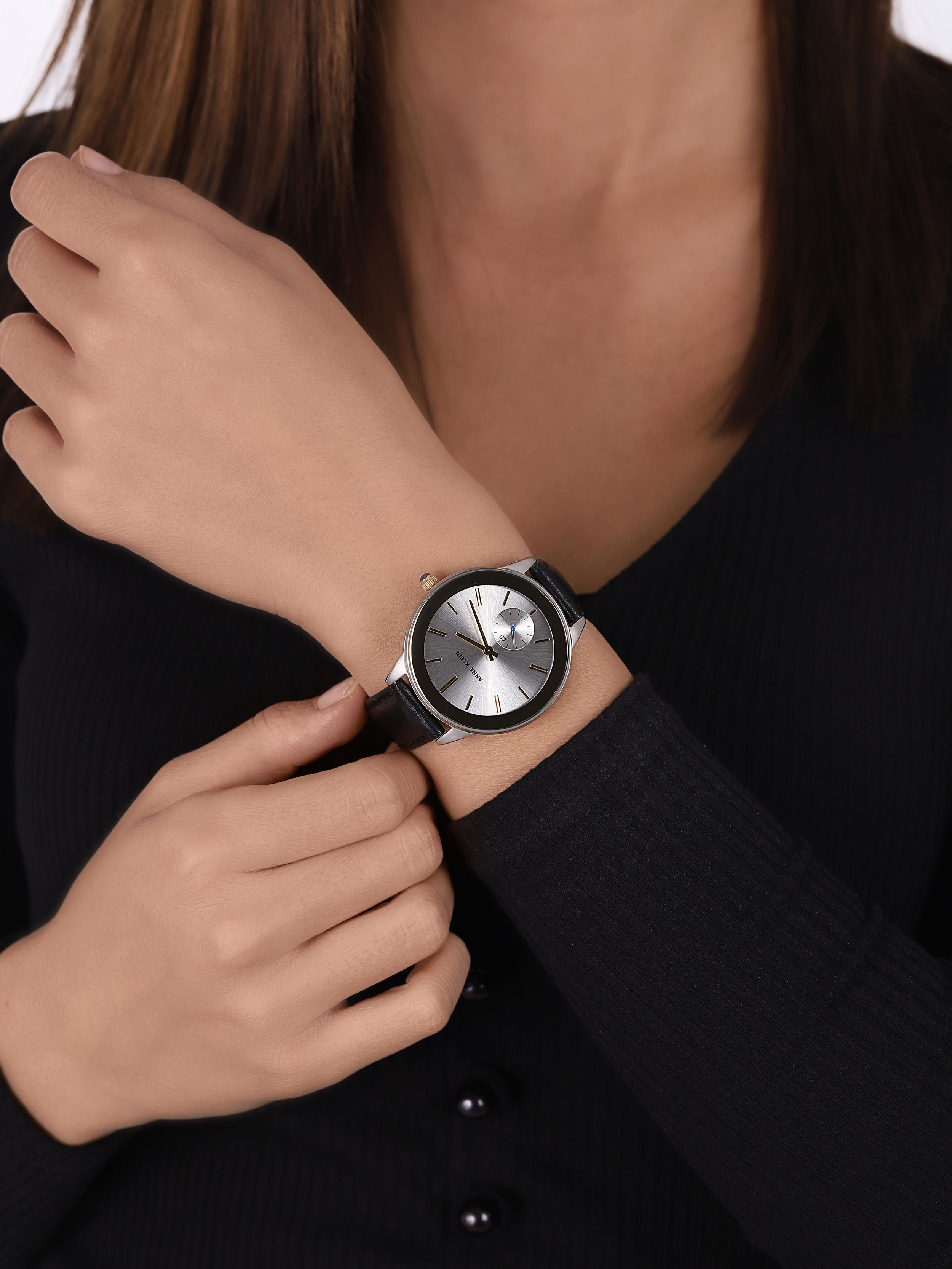 Anne Klein AK-2981TTBK zegarek srebrny klasyczny Pasek pasek - miniatura 3