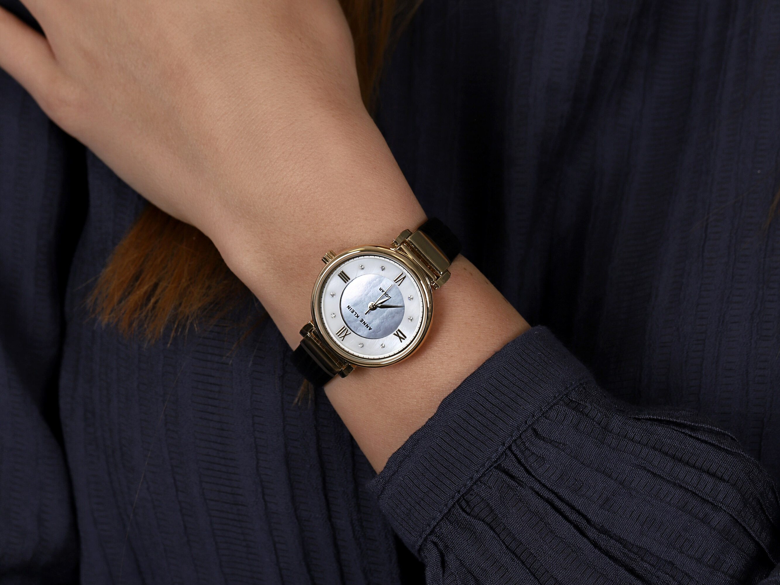Anne Klein AK-3660MPBK zegarek złoty klasyczny Pasek pasek - miniatura 4