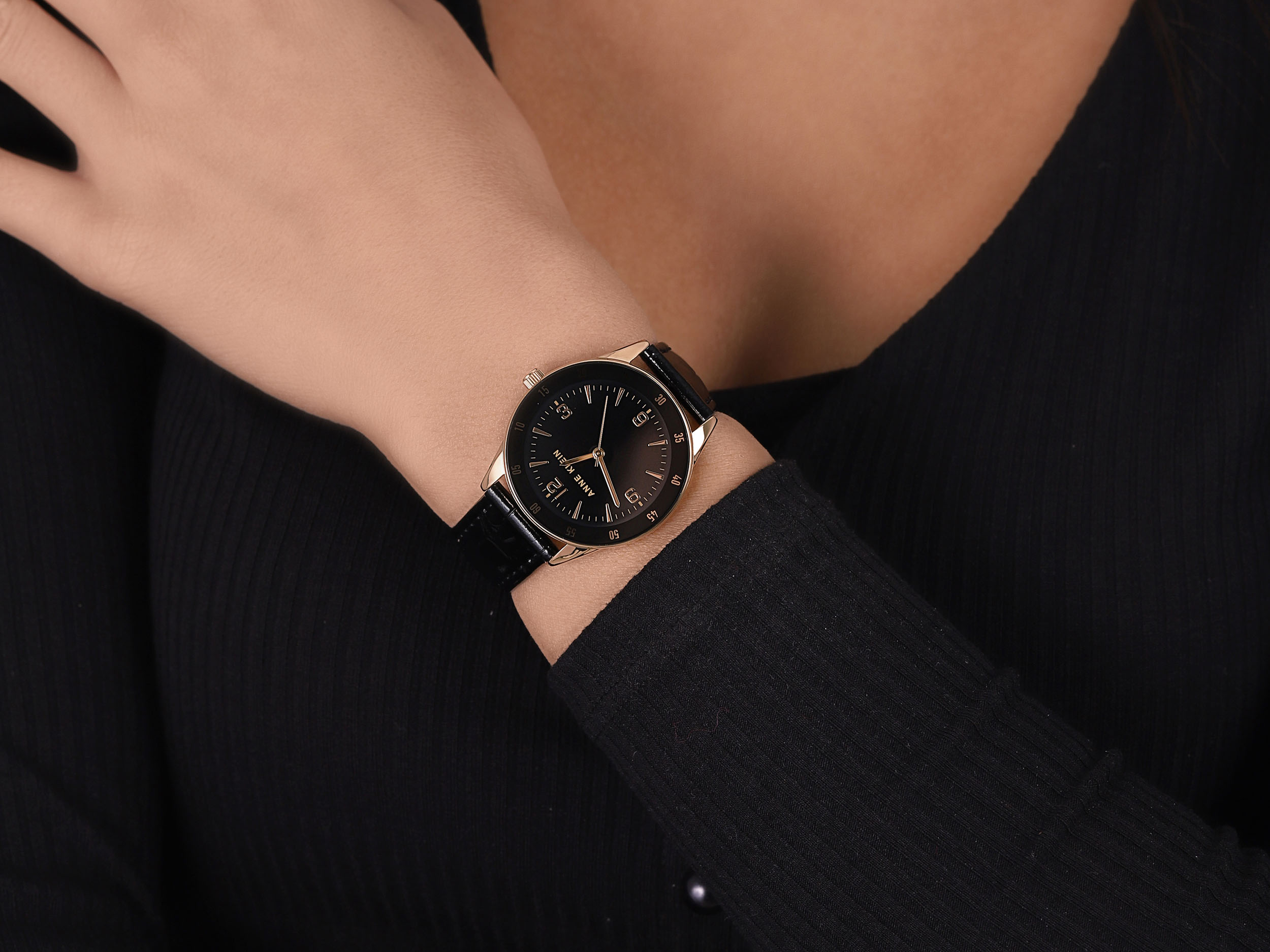 Anne Klein AK-3734BKBK zegarek złoty klasyczny Pasek pasek - miniatura 4