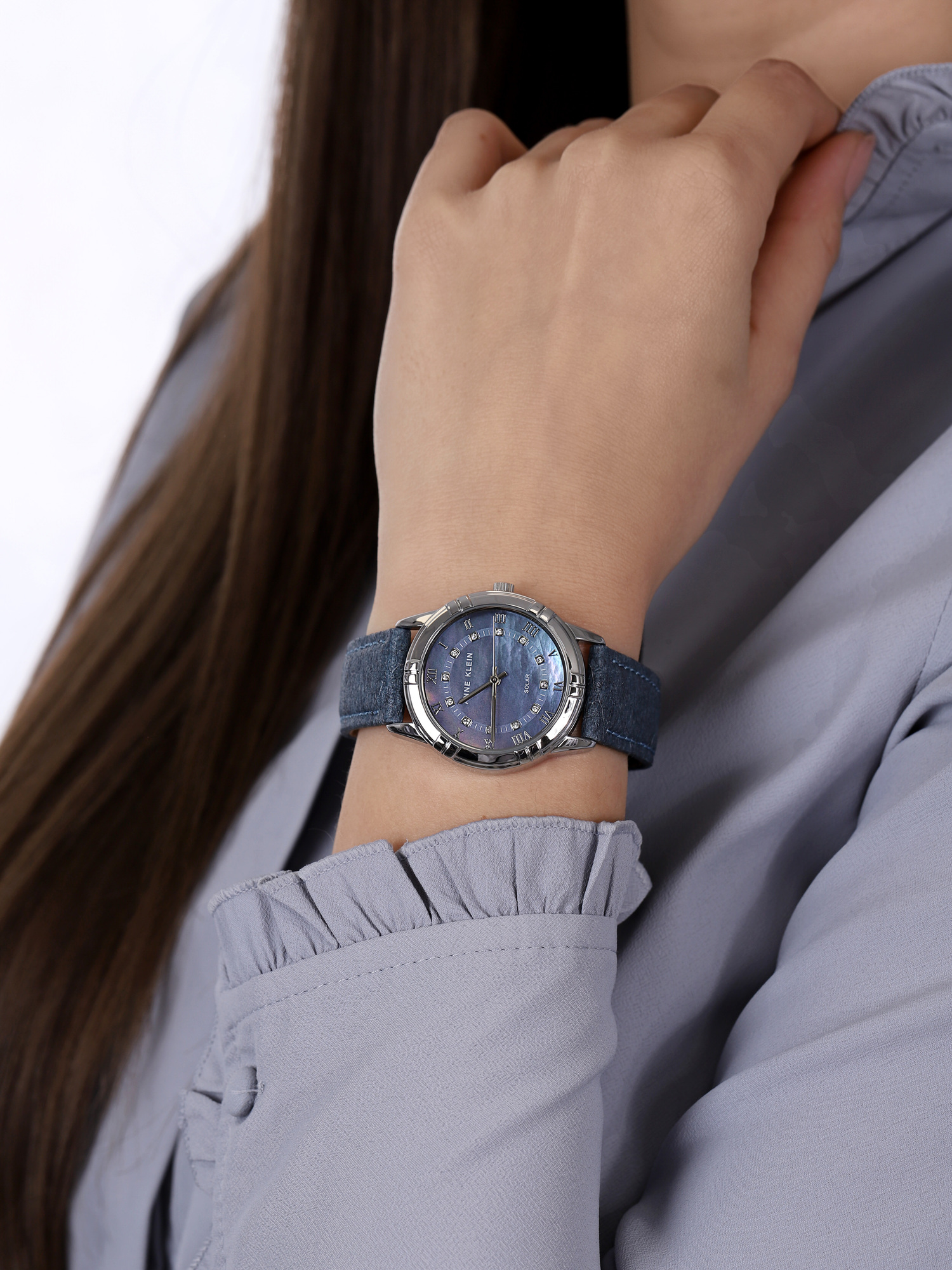 Anne Klein AK-3767BMBL zegarek srebrny klasyczny Pasek pasek - miniatura 3