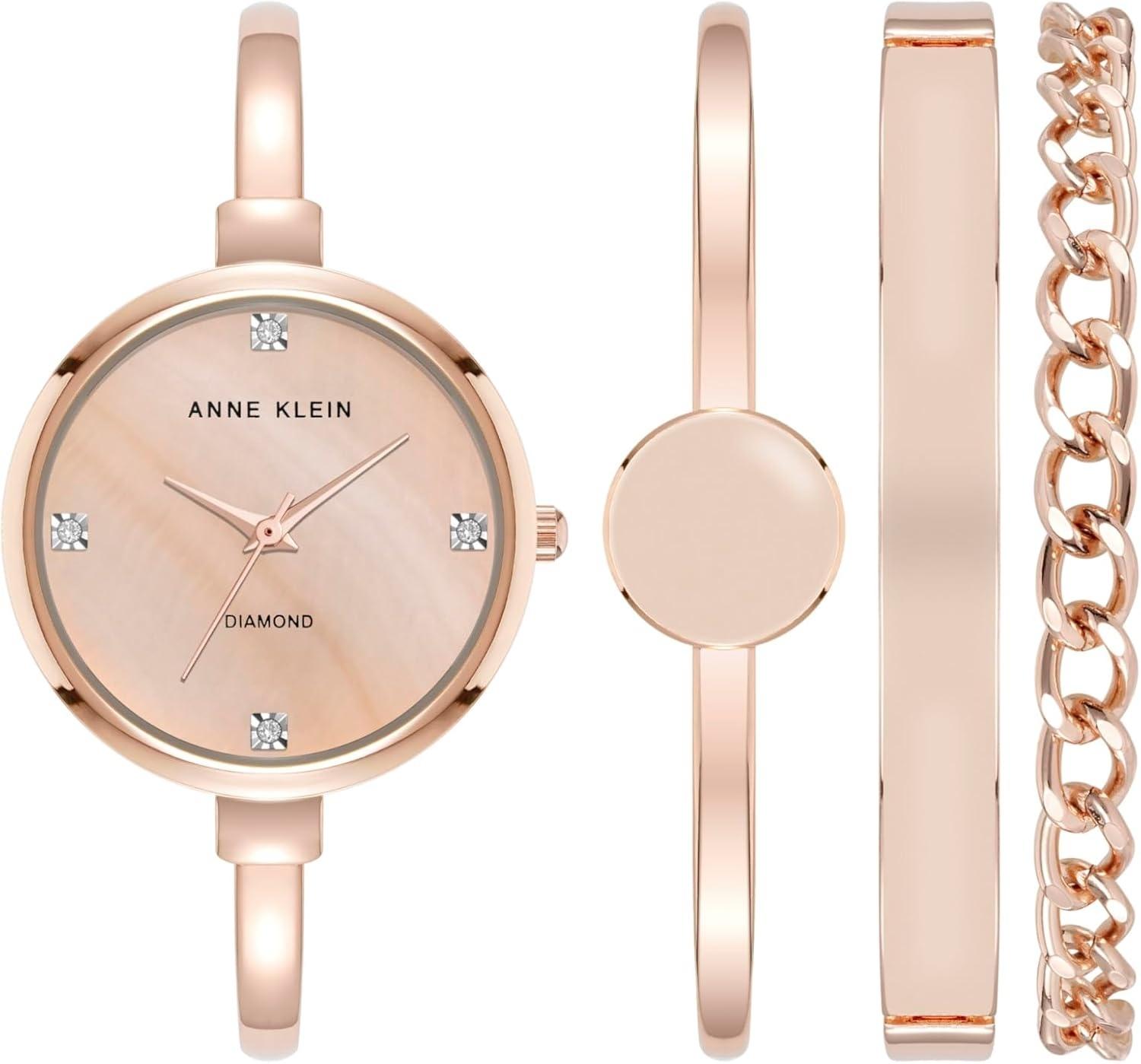 Anne Klein Diamond Pink Dial Gift Set AK-5142BHST
