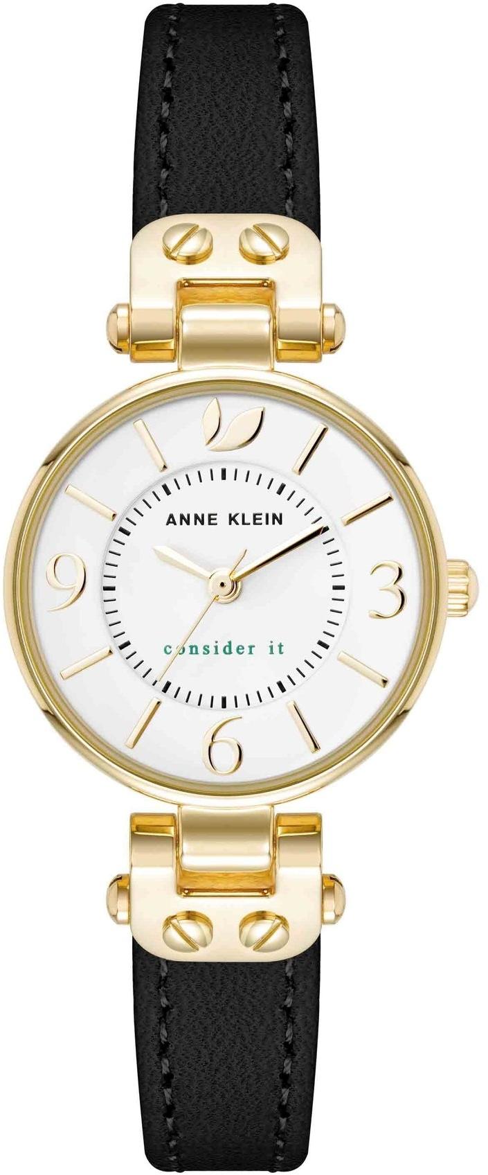 Anne Klein Consider It Sustainable Leather Strap Watc AK-5144WTBK
