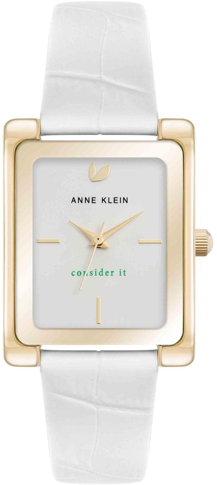 Anne Klein Consider It Rectangular Leather Band Watch AK-5146SVWT