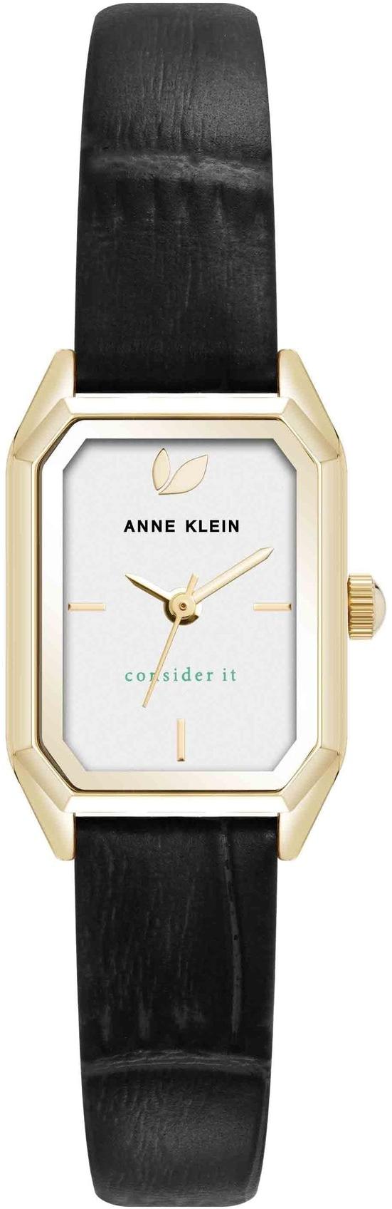 Anne Klein Consider It Octagonal Leather Band Watch AK-5148SVBK