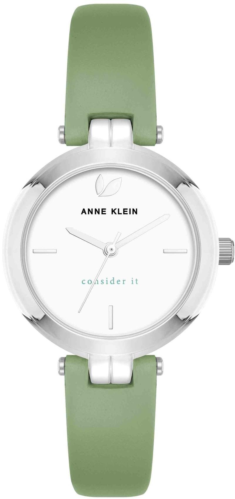 Anne Klein Consider It Round Sustainable Leather Band Watch AK-5151SVGN