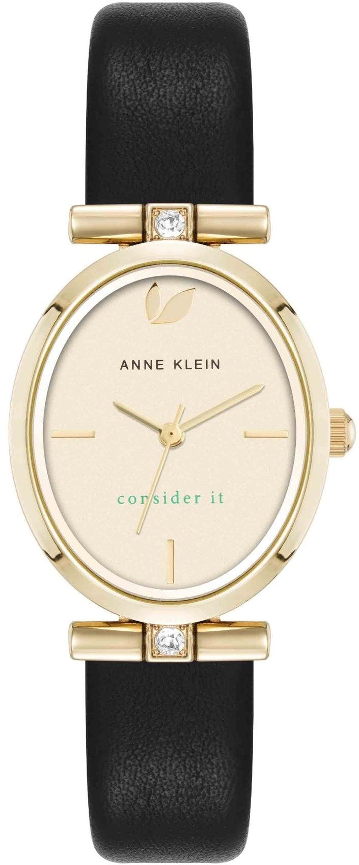 Anne Klein Consider It Oval Case Leather Watch AK-5154CHBK