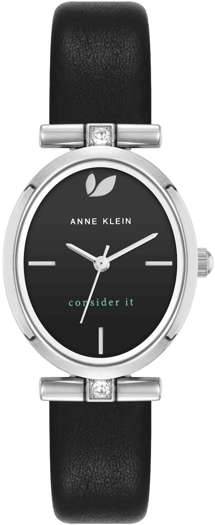 Anne Klein Consider It Oval Case Leather Watch AK-5155BKBK