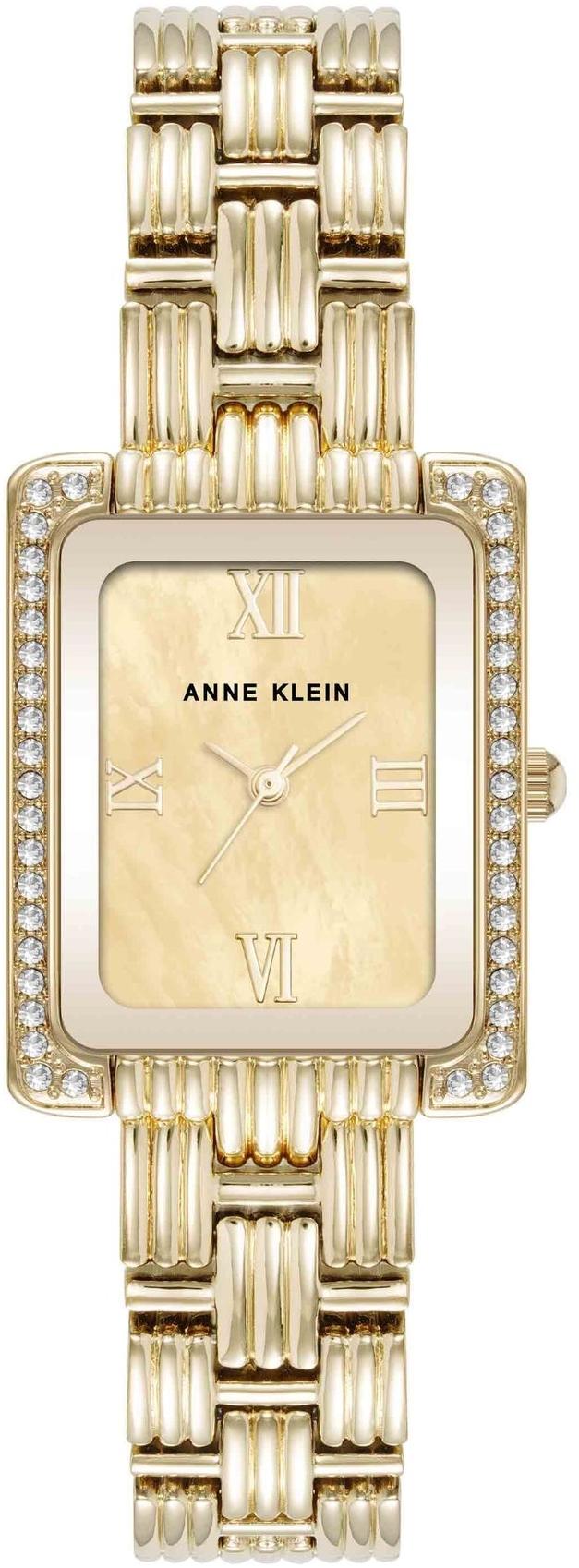 Anne Klein Premium Crystal Accented Grooved Link Bracelet Watch AK-5168CHGB