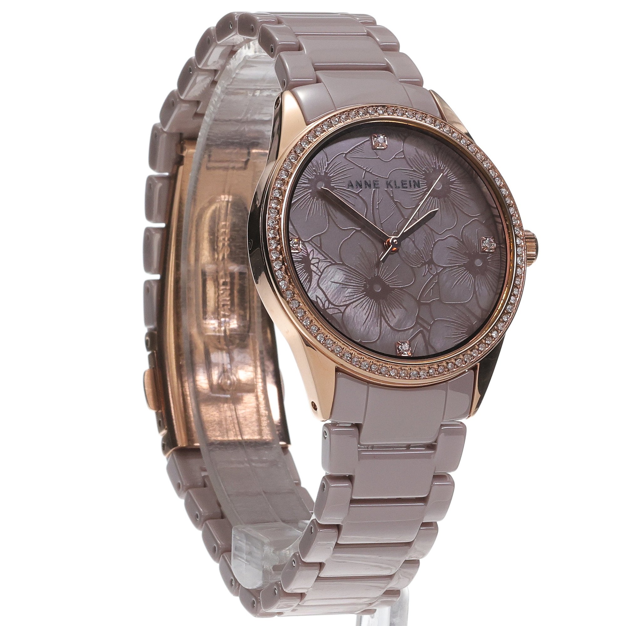 Anne Klein AK-5172RGTP Ceramic Bracelet Floral Dial Watch zegarek biżuteryjny Bransoleta