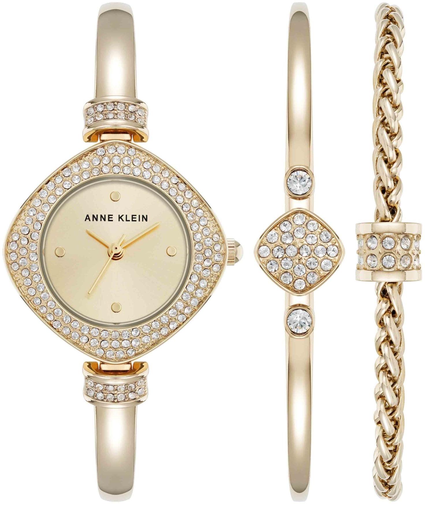 Anne Klein Premium Crystal Accented Bangle Watch Set AK-5228GPST