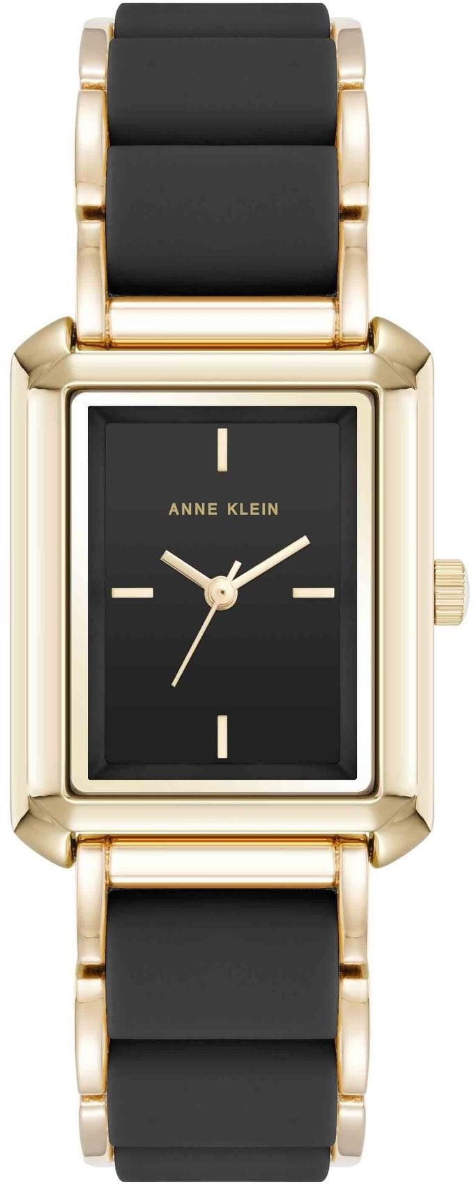 Anne Klein Rectangular Silicone Bracelet Watch AK-5278GPBK