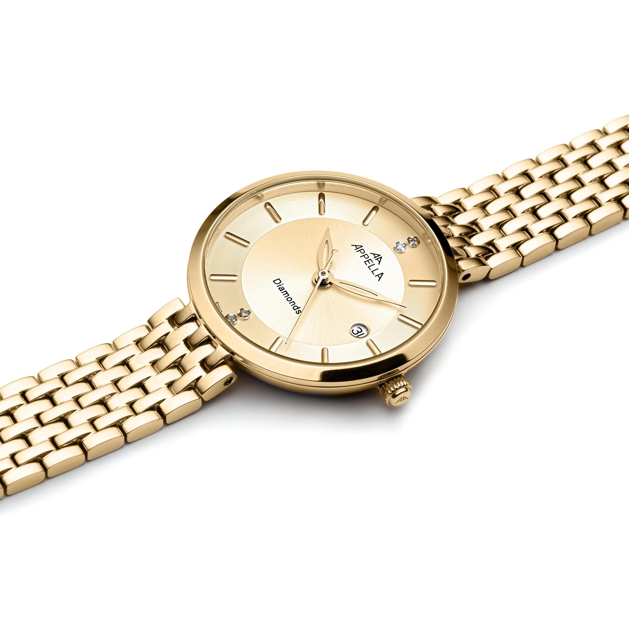 Appella L500131191DQ zegarek złoty klasyczny Diamonds bransoleta