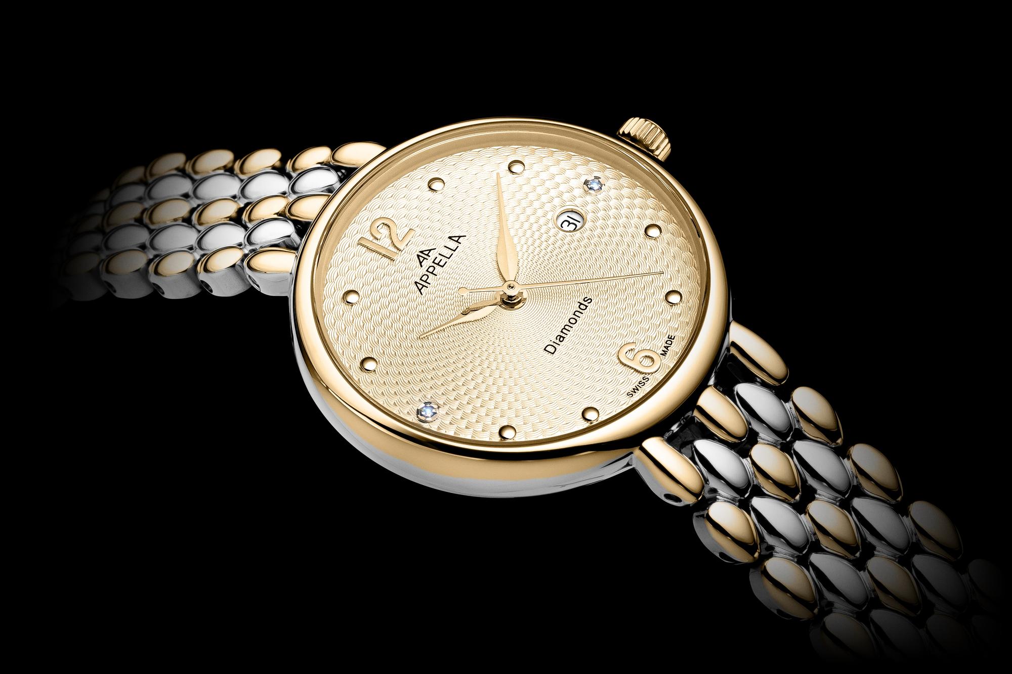 Appella L500142171DQ zegarek złoty elegancki Diamonds bransoleta
