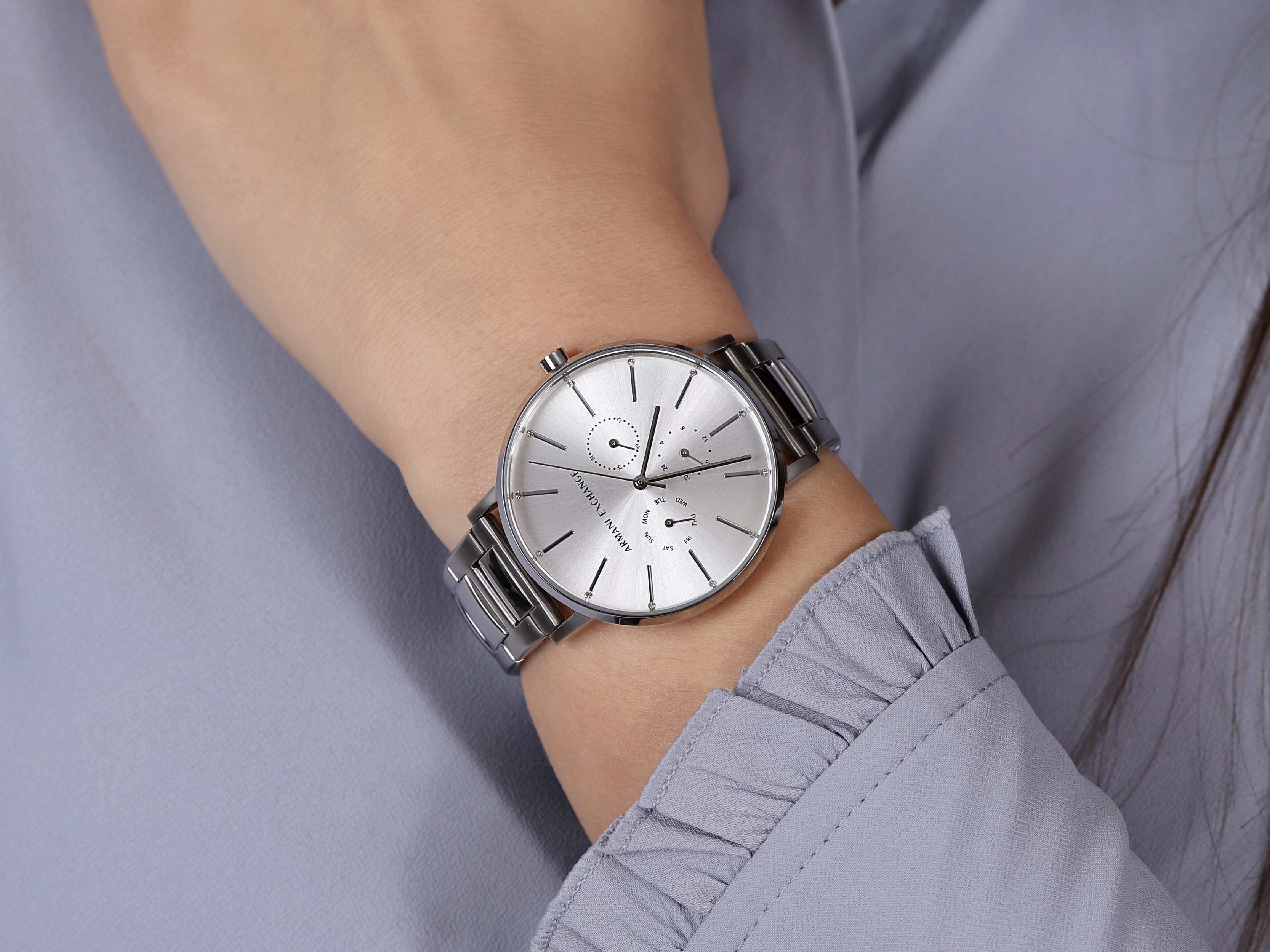 Armani Exchange AX5551 zegarek srebrny klasyczny Fashion bransoleta - miniatura 4