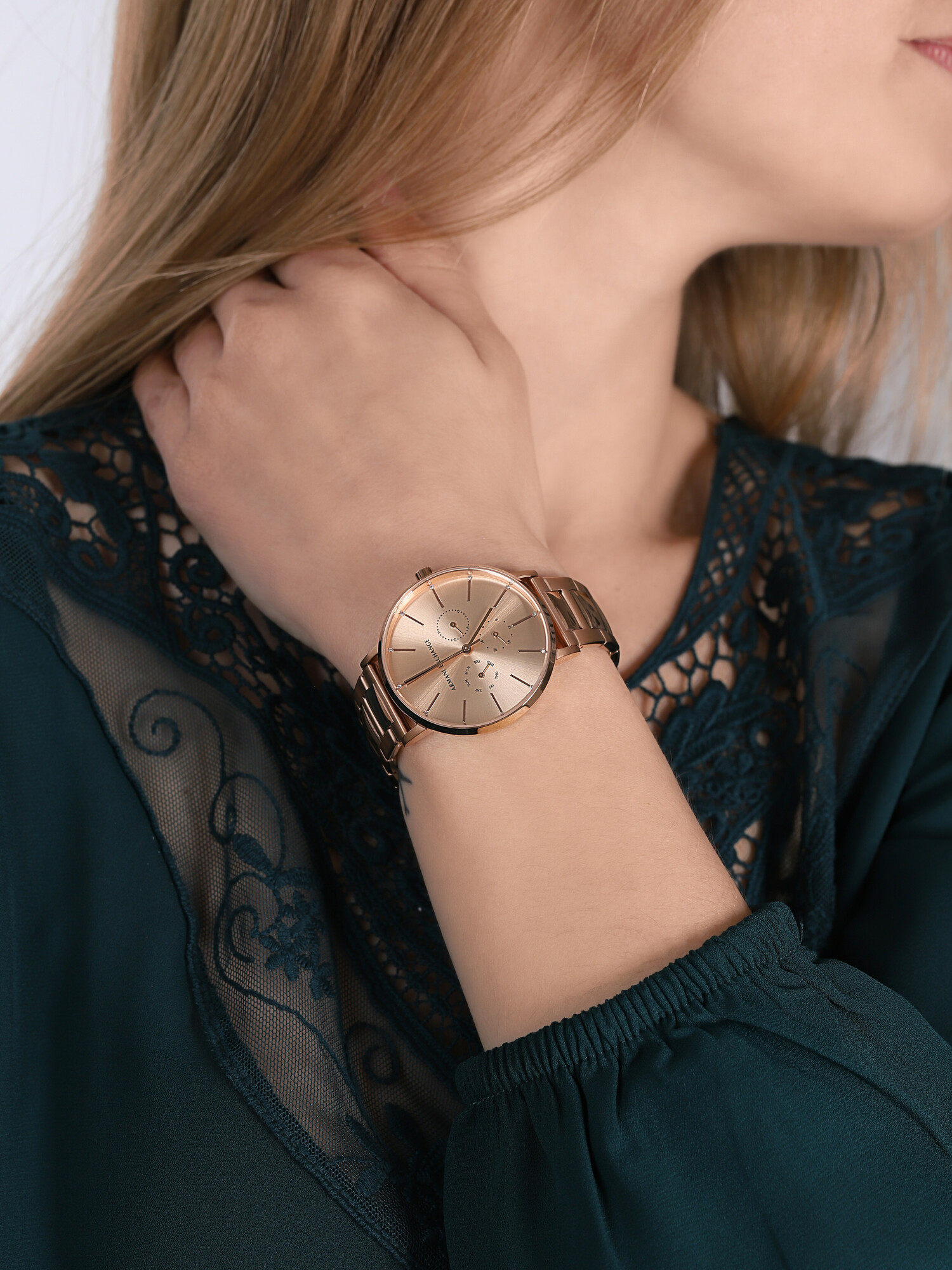 Armani Exchange AX5552 zegarek różowe złoto klasyczny Fashion bransoleta - miniatura 3