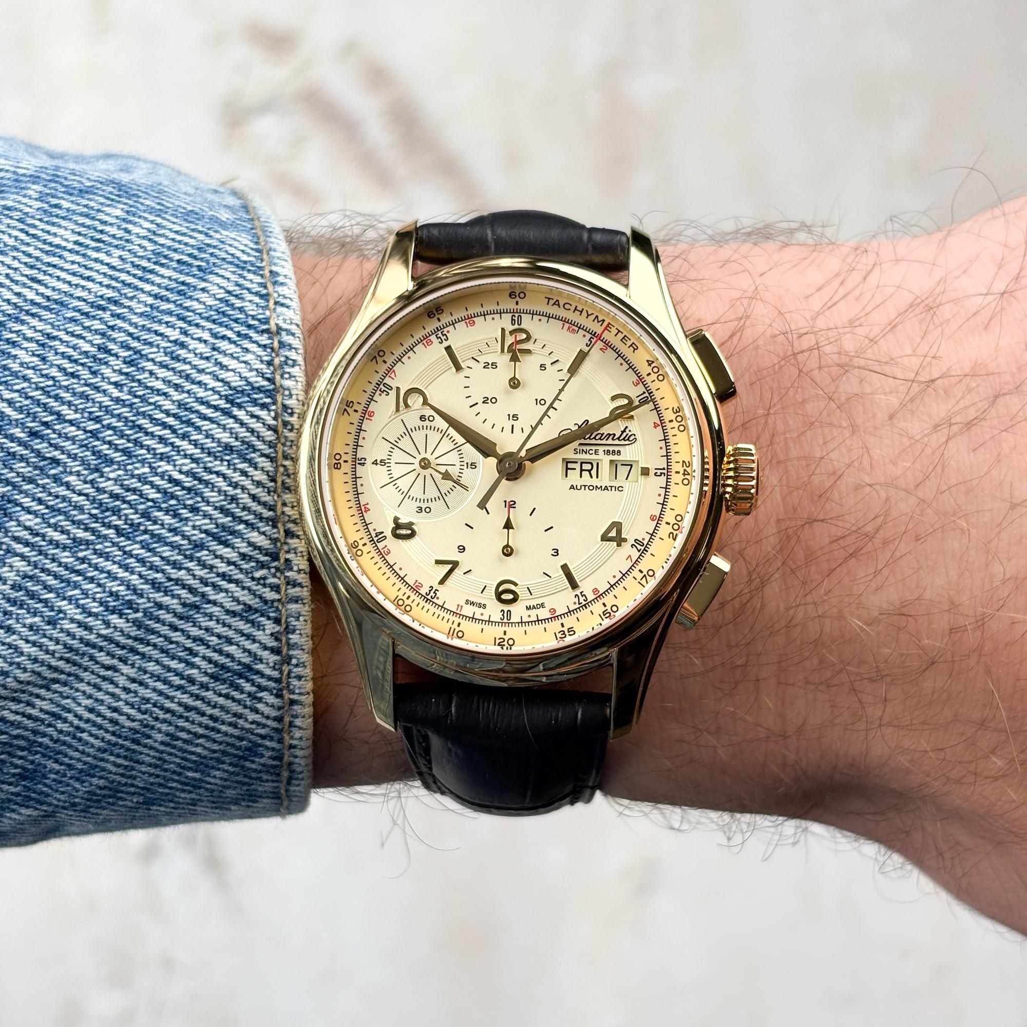Atlantic 558534535 zegarek złoty elegancki Worldmaster pasek - miniatura 5