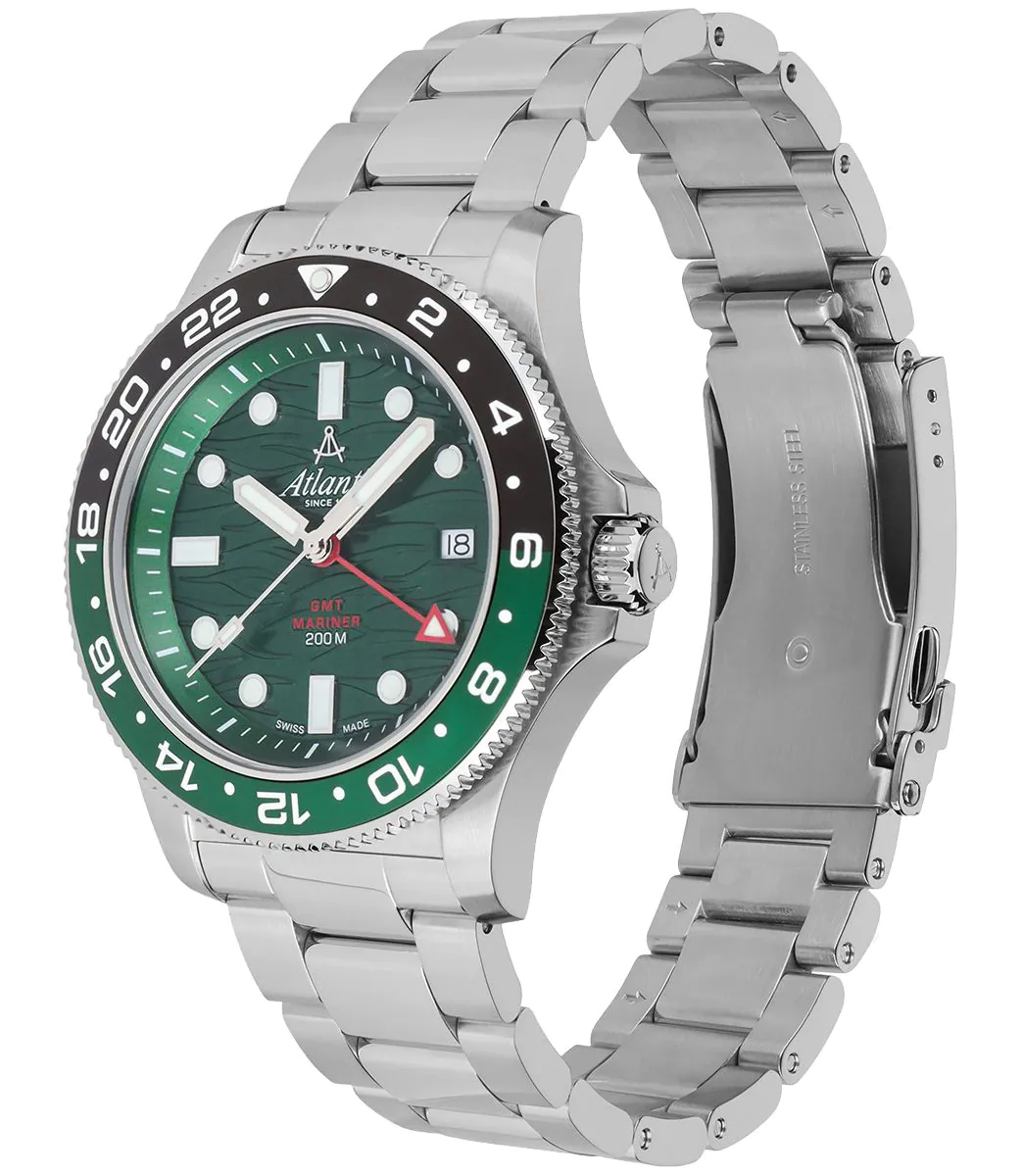 Atlantic 815764179GMT Mariner Mariner Wave Quartz GMT Green zegarek męski typudiver szafirowe - miniatura 8