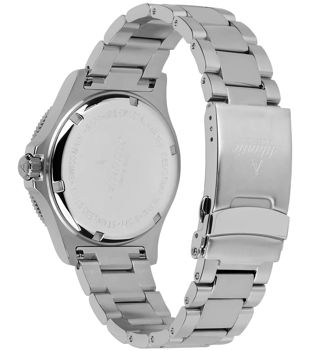 Atlantic 815764179GMT Mariner Wave Quartz GMT Green Mariner typudiver zegarek srebrny - miniatura 9