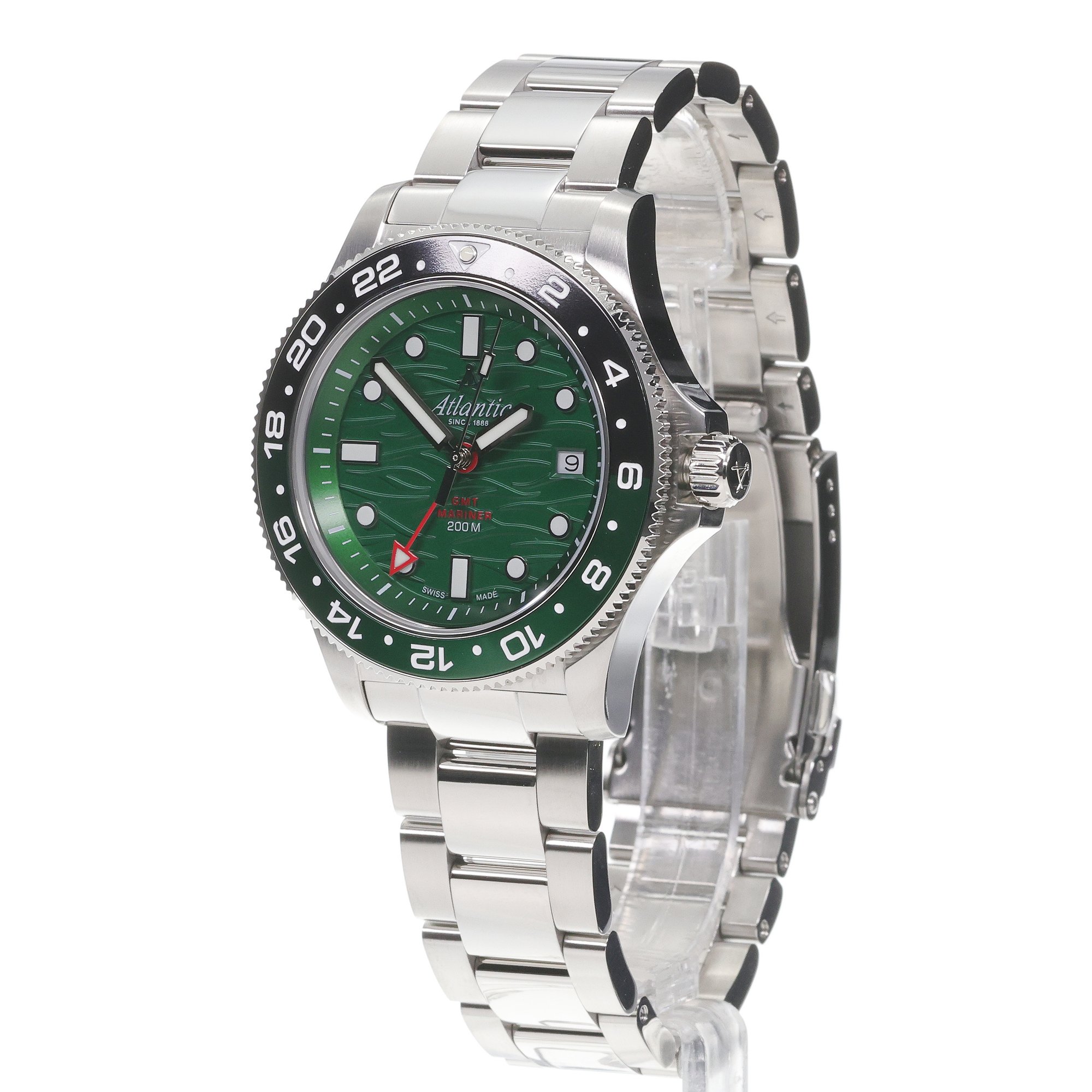 Atlantic 815764179GMT Mariner Wave Quartz GMT Green zegarek typudiver Mariner - miniatura 2