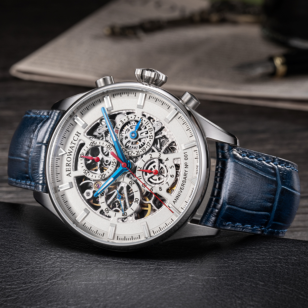 Aerowatch A-61989-AA04-SQ zegarek srebrny klasyczny Les Grandes Classiques pasek - miniatura 5