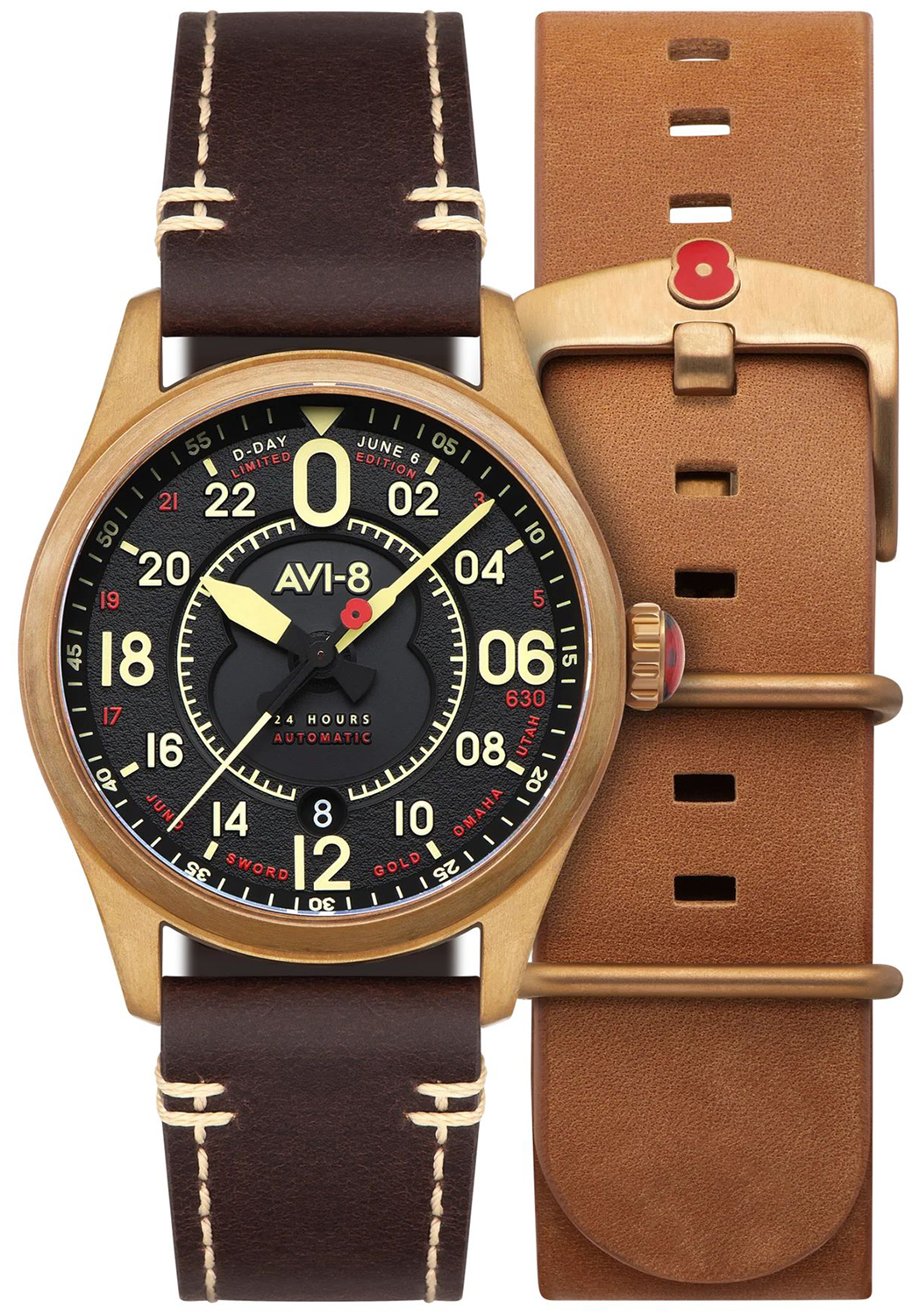 AVI-8 SPITFIRE D-DAY 80 ROYAL BRITISH LEGION 24 HOUR AUTOMATIC BRONZE LIMITED EDITION AV-4116-RBL-01