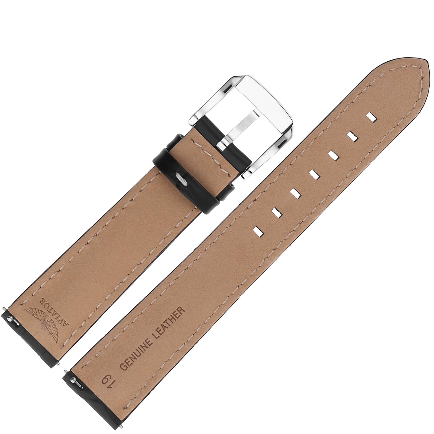 Aviator Pasek Airacobra GMT Skóra V1370 19 mm - Czarny croco z białym p błyszcz kl pasek do zegarka - miniatura 2