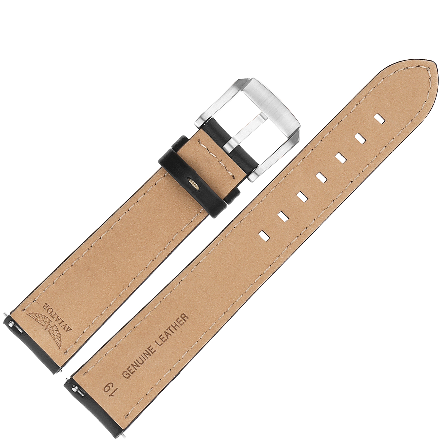 Aviator Pasek Airacobra GMT Skóra V1370 19 mm - Czarny z szarym przesz mat kl pasek do zegarka - miniatura 2