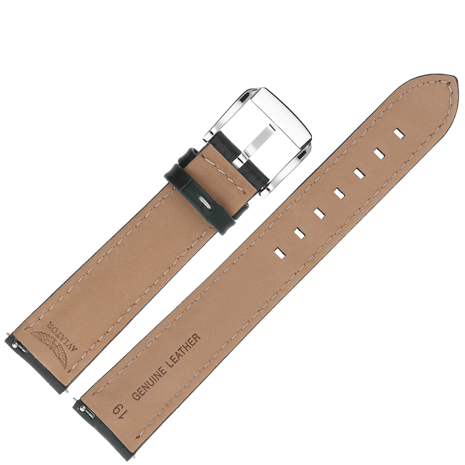 Aviator Pasek Airacobra GMT Skóra V1370 19 mm - Zielony croco z białym p błyszcz kl pasek do zegarka - miniatura 2