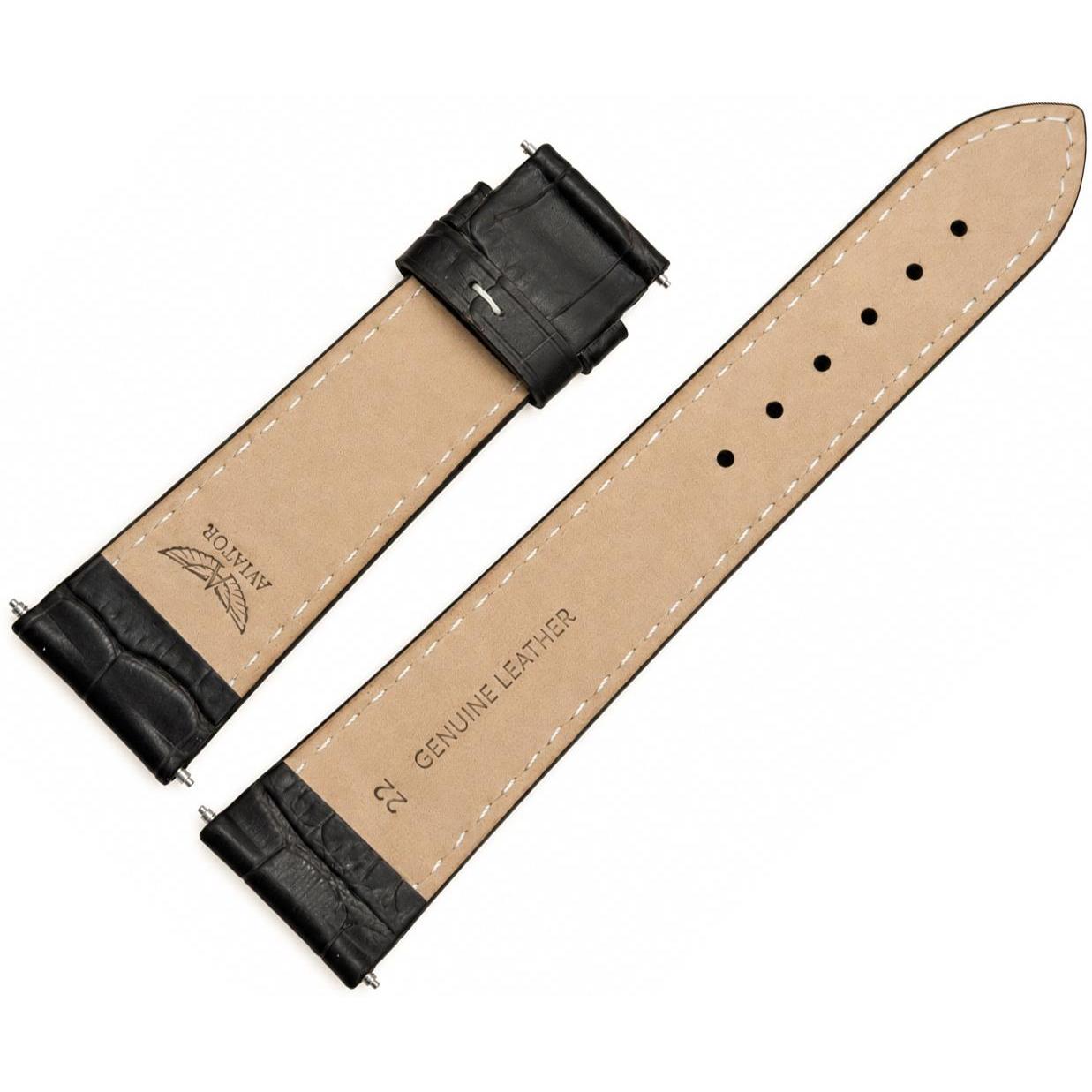 Aviator Pasek Douglas Day Date V320 22 mm - Brązowy z białym p bez kl pasek do zegarka - miniatura 2