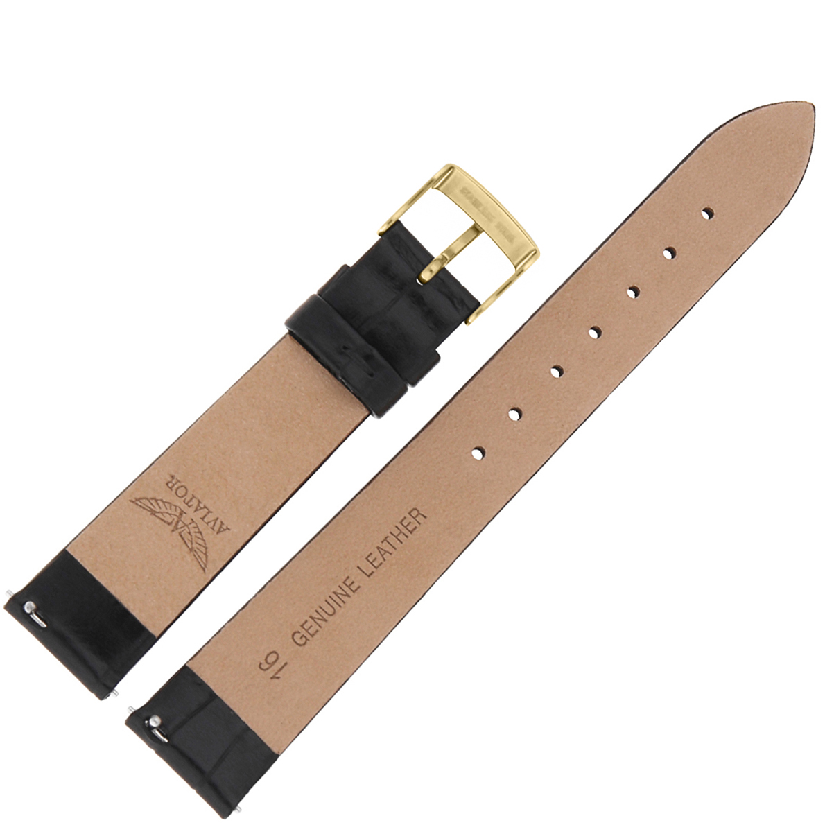 Aviator Pasek Ladies Moonflight Skóra V1331 16 mm - Czarny błyszcząca kl pasek do zegarka - miniatura 2